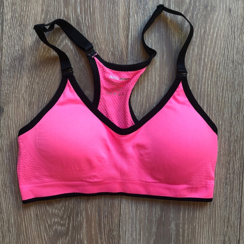 Hot pink and black sports bra